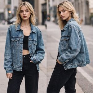 Calvin Klein Jeans VTG Women's 80's Grunge Acid Wash Stretch M Jean Jacket‎